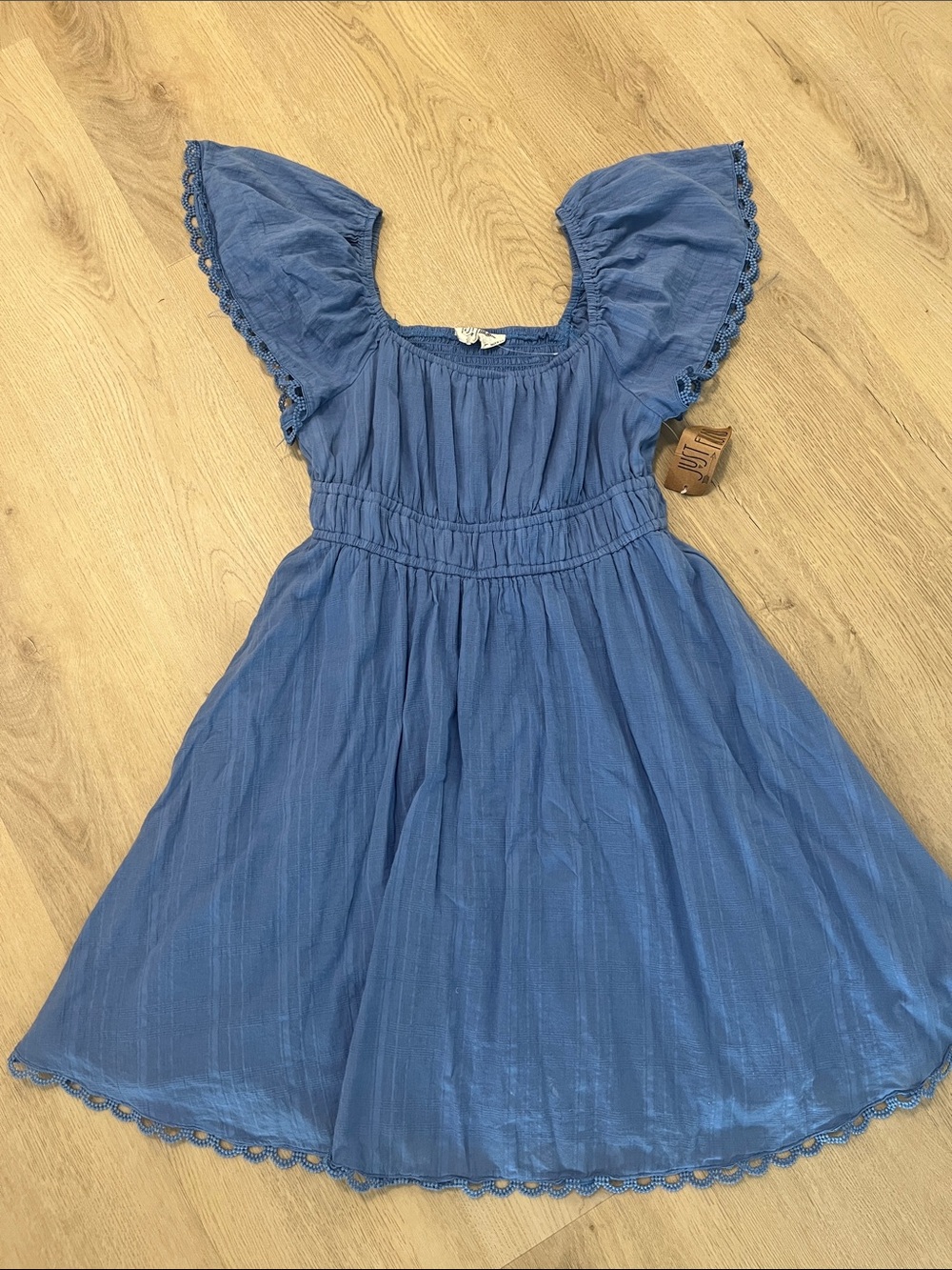 Just Found Blue Flutter Sleeve Mini Dress